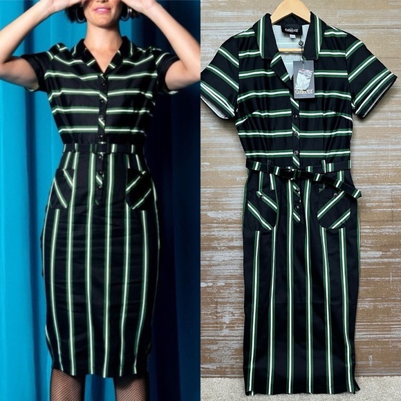 Collectif Dresses & Skirts - Collectif NWT Caterina Witch Stripes Pencil Dress Kitschy Retro Pin Up Womens XS